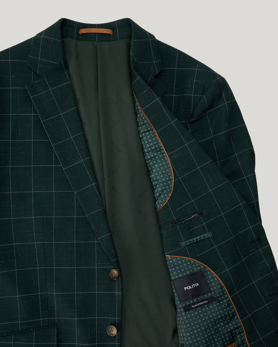 Sebastian Windowpane Check Tailored Jacket, Khaki Windowpane, hi-res